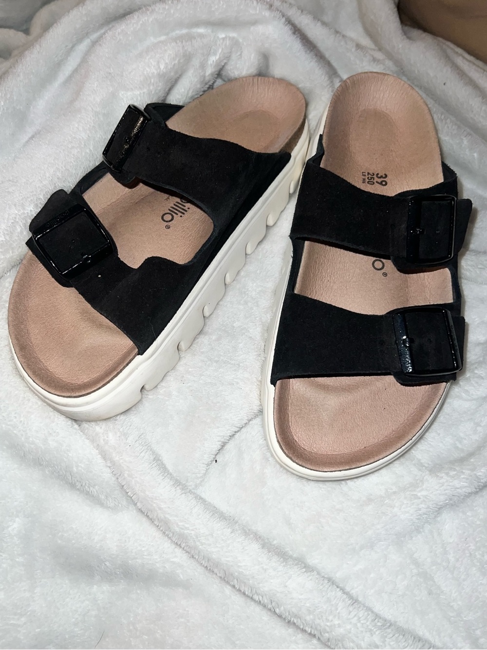 Papillio Birkenstock Arizona Platform Sandals Black Suede EU 39 US 8-8.5